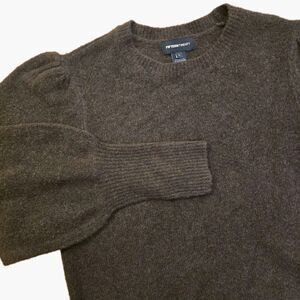 Fifteen Twenty Brown Fuzzy Shirred Crewneck Sweater Blouson Sleeve Women's L